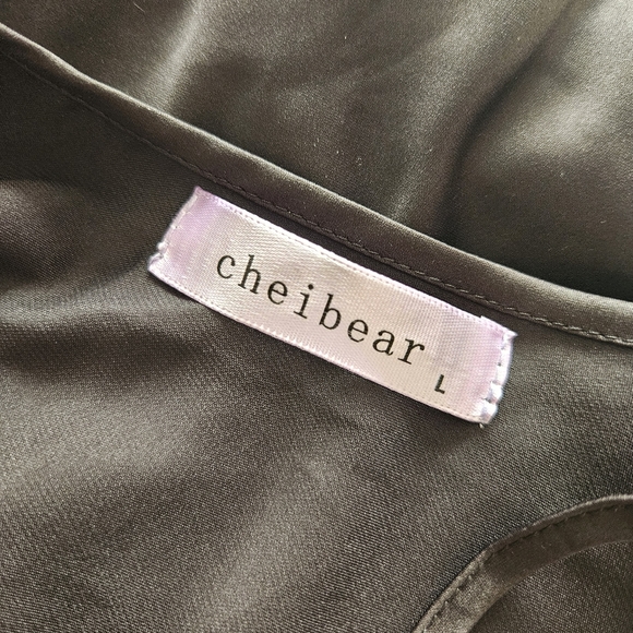 Cheibear Long Black Satin Gown Fringe Hem - Picture 5 of 7